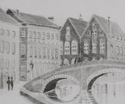 Camille COMBE : Le pont des Augustins, Gravure originale signée