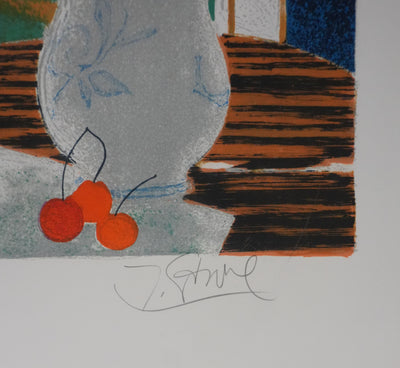 Yves GANNE : Bouquet de fleurs à la campagne, Lithographie originale signée