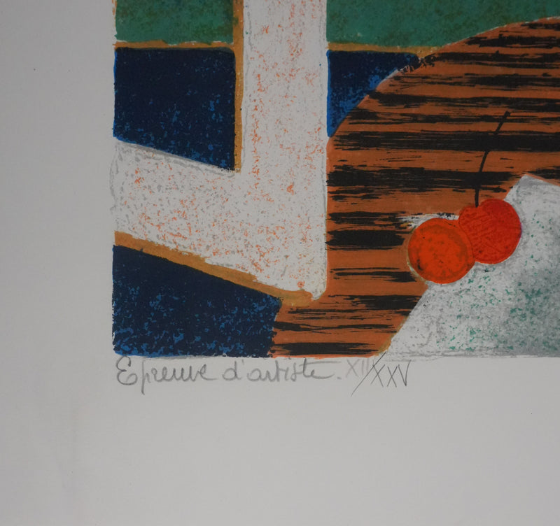 Yves GANNE : Bouquet de fleurs à la campagne, Lithographie originale signée