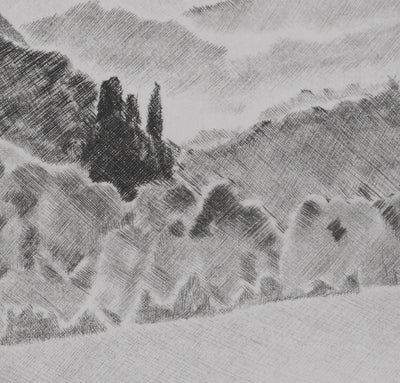 Camille COMBE : Sur son rocher de lave noire, Gravure originale signée