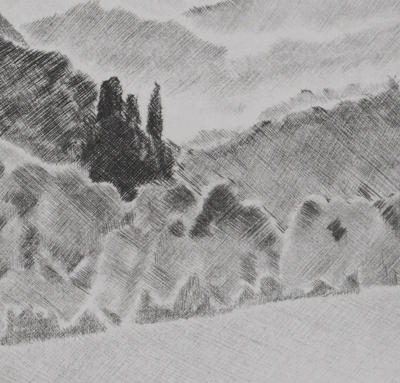 Camille COMBE : Sur son rocher de lave noire, Gravure originale signée