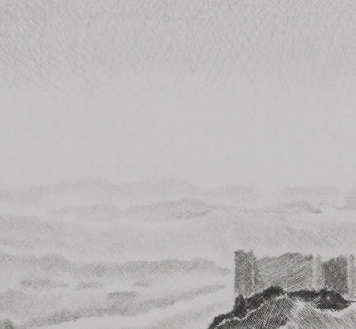Camille COMBE : Sur son rocher de lave noire, Gravure originale signée