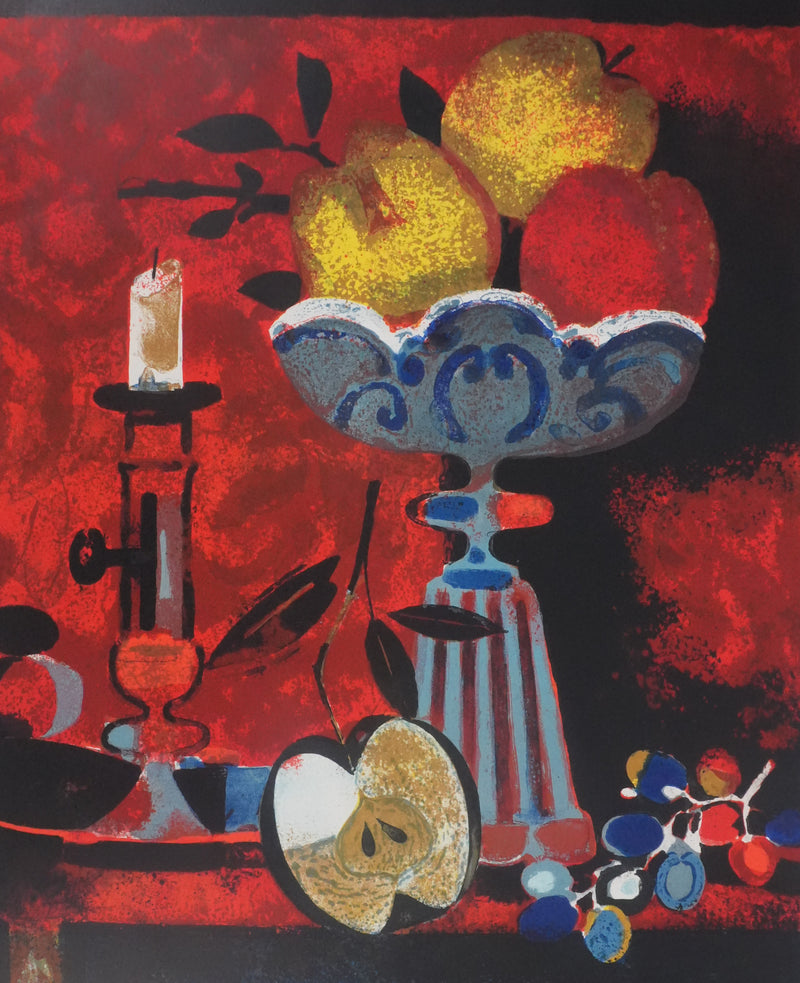 Yves GANNE : La coupe aux fruits, Lithographie originale signée