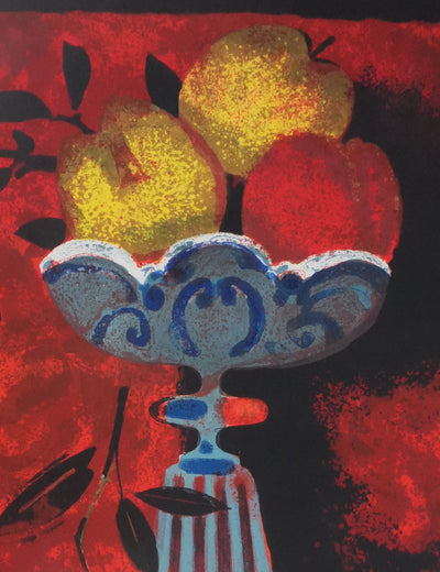 Yves GANNE : La coupe aux fruits, Lithographie originale signée
