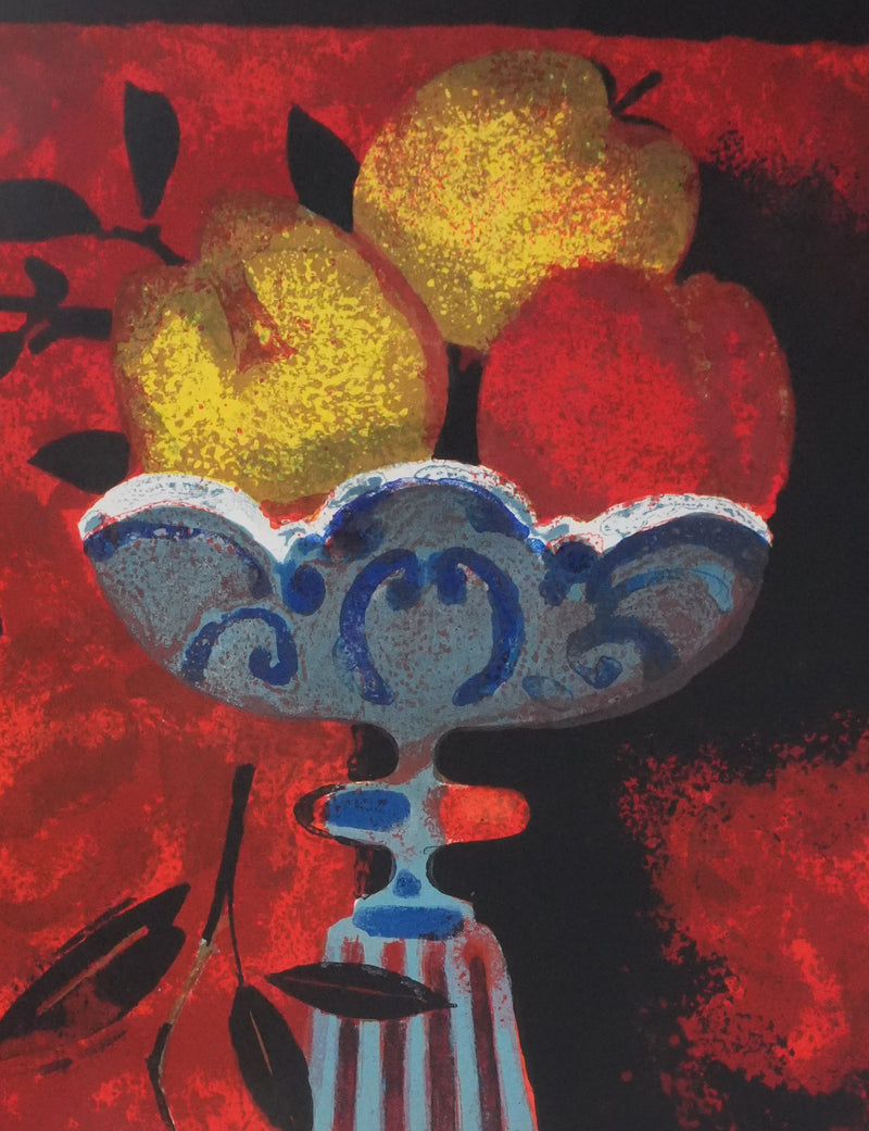 Yves GANNE : La coupe aux fruits, Lithographie originale signée