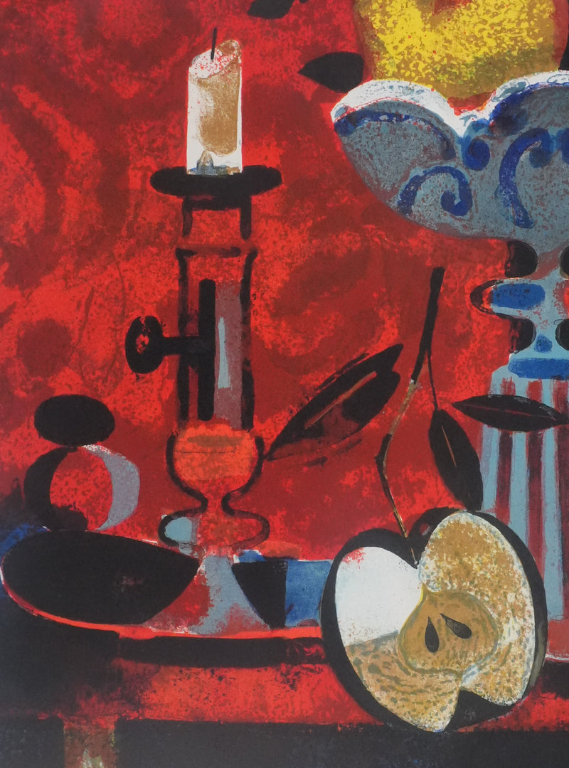 Yves GANNE : La coupe aux fruits, Lithographie originale signée