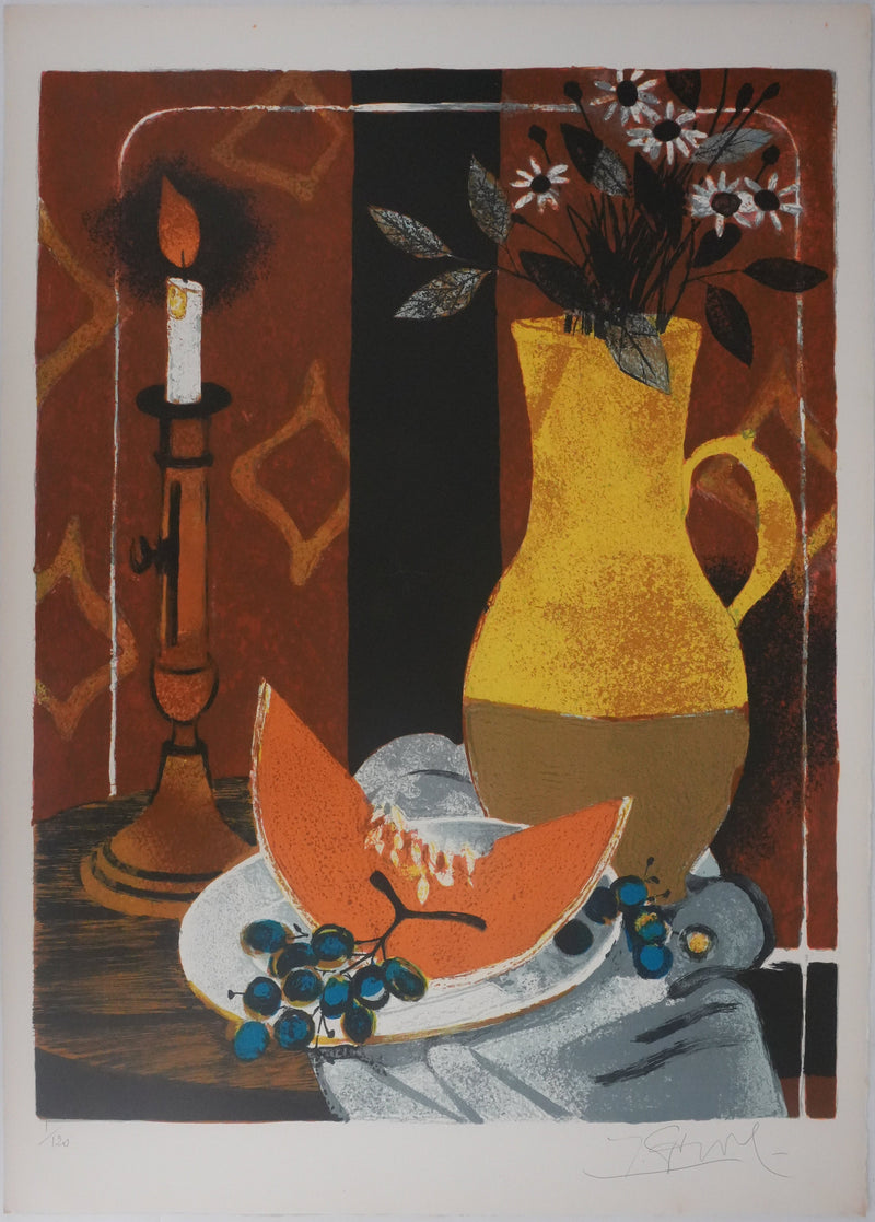 Yves GANNE : La tranche de melon, Lithographie originale signée