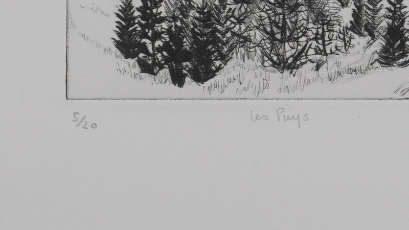 Camille COMBE : Les Puys, Gravure originale signée