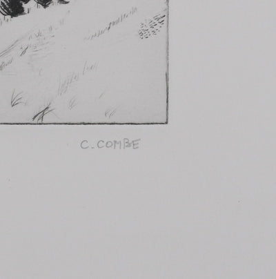 Camille COMBE : Les Puys, Gravure originale signée