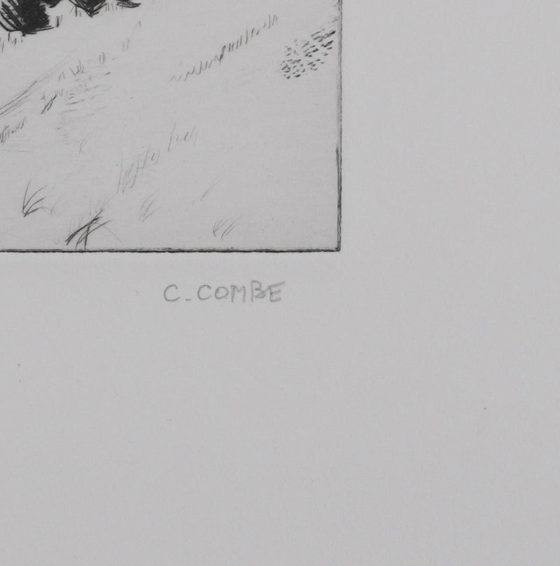 Camille COMBE : Les Puys, Gravure originale signée