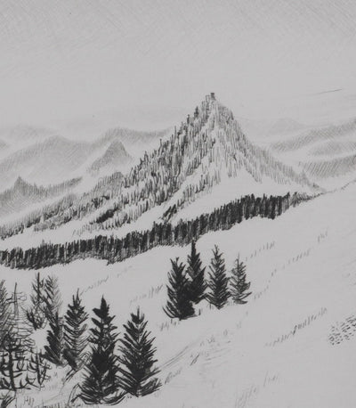 Camille COMBE : Les Puys, Gravure originale signée