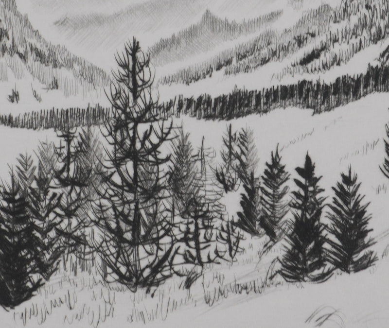 Camille COMBE : Les Puys, Gravure originale signée