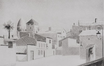 Camille COMBE : Saintes ensoleillée, Gravure originale signée