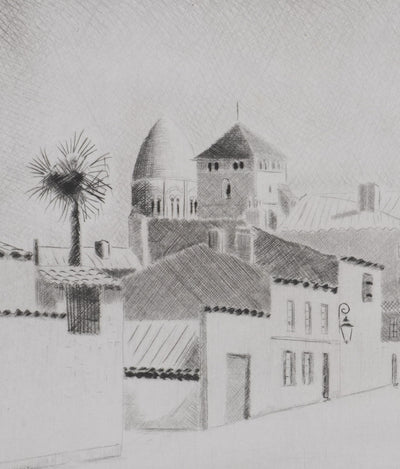 Camille COMBE : Saintes ensoleillée, Gravure originale signée