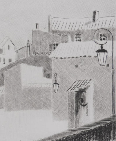 Camille COMBE : Saintes ensoleillée, Gravure originale signée