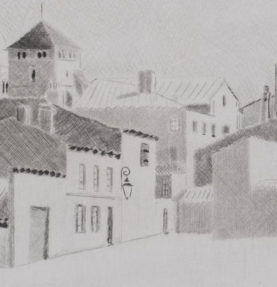 Camille COMBE : Saintes ensoleillée, Gravure originale signée