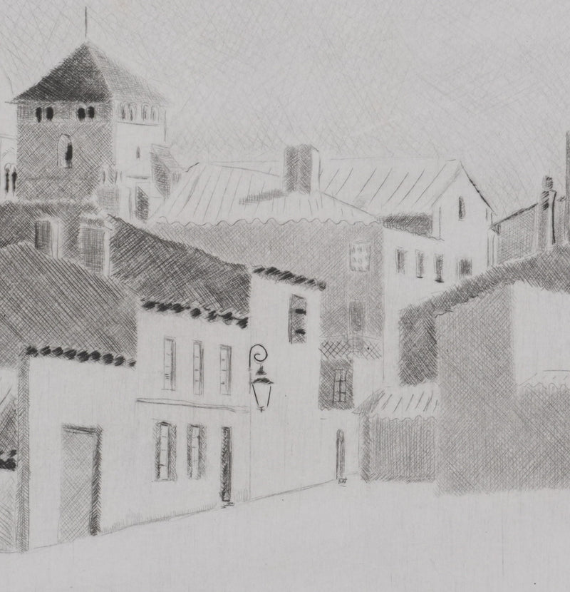 Camille COMBE : Saintes ensoleillée, Gravure originale signée