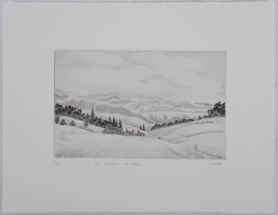 Camille COMBE : Les lointains du Jura, Gravure originale signée