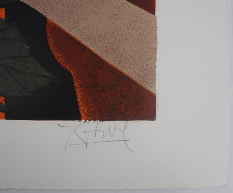 Yves GANNE : Portrait de femme au tournesol, Lithographie originale signée