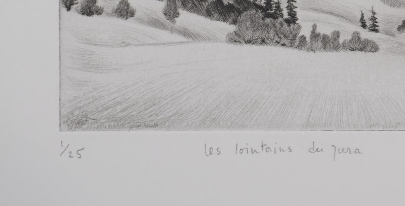 Camille COMBE : Les lointains du Jura, Gravure originale signée