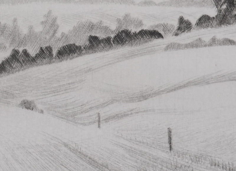 Camille COMBE : Les lointains du Jura, Gravure originale signée