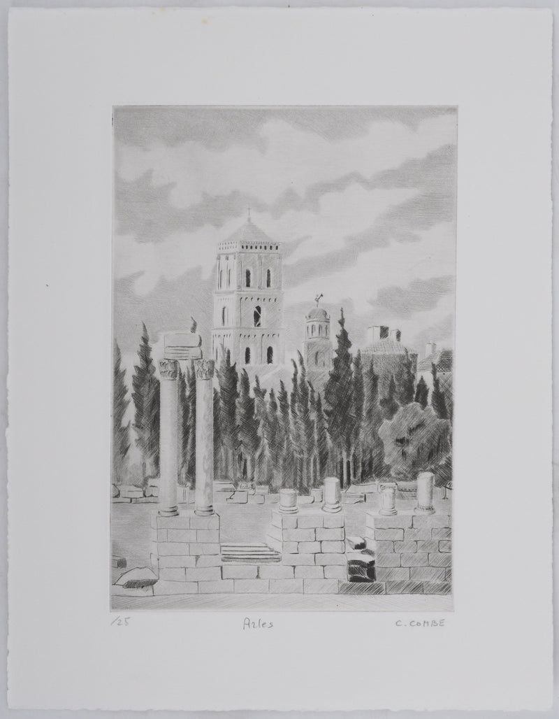 Camille COMBE : Arles, Gravure originale signée