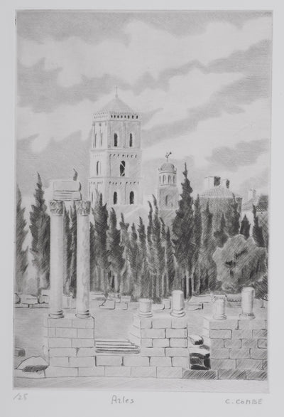 Camille COMBE : Arles, Gravure originale signée