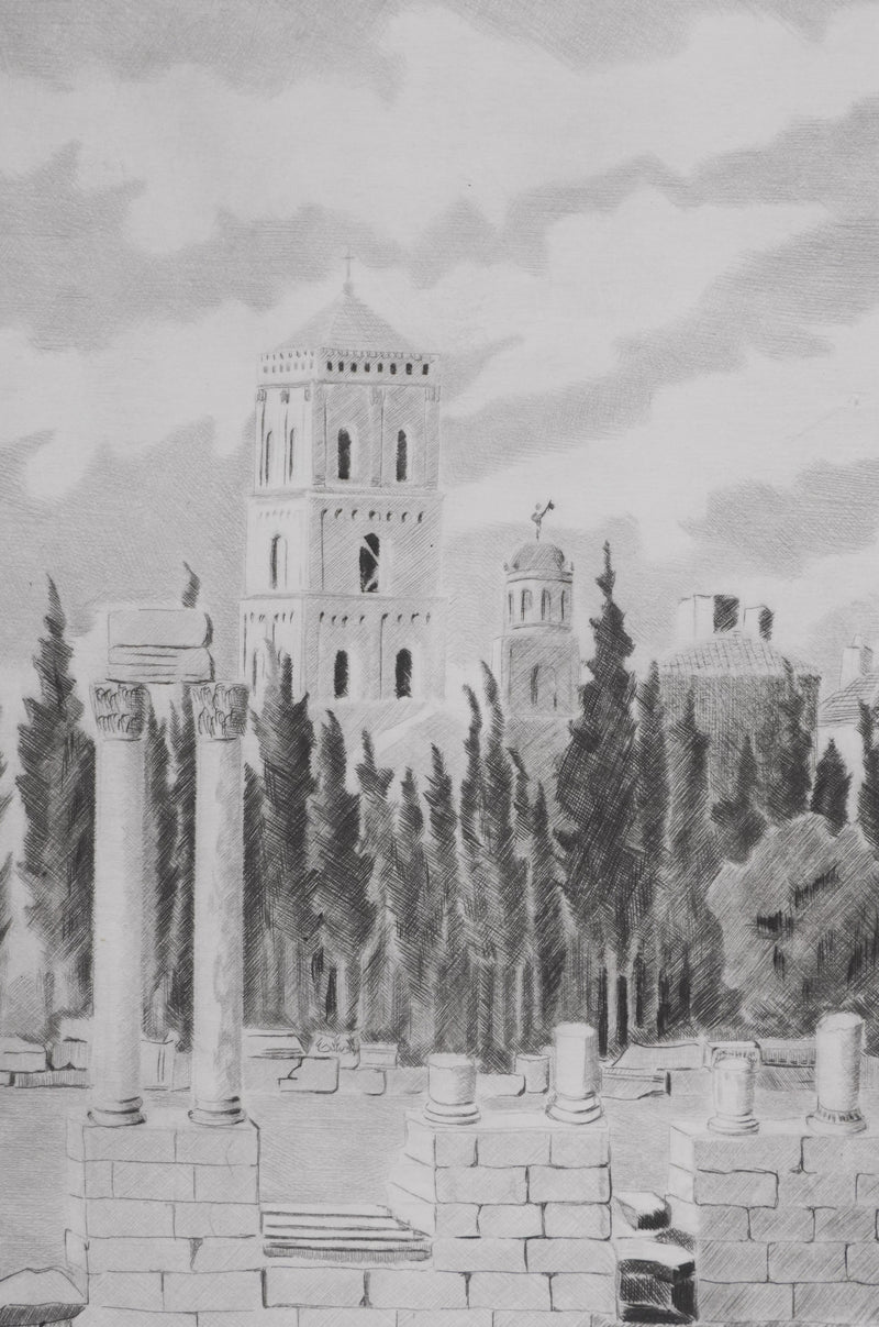 Camille COMBE : Arles, Gravure originale signée