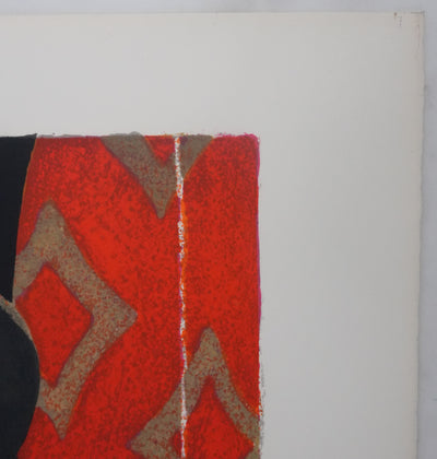 Yves GANNE : Portrait de femme aux fleurs oranges, Lithographie originale signée