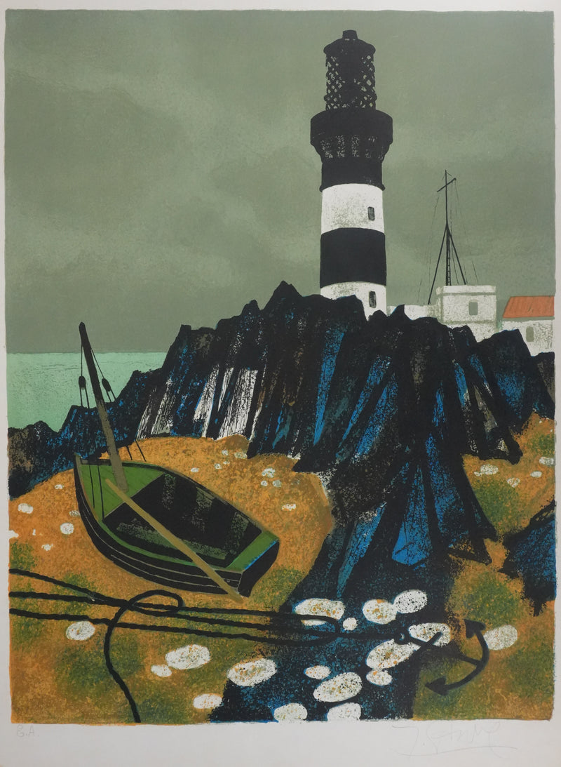Yves GANNE : Le phare II, Lithographie originale signée