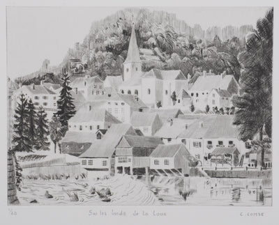 Camille COMBE : Sur les bords de la Loue, Gravure originale signée