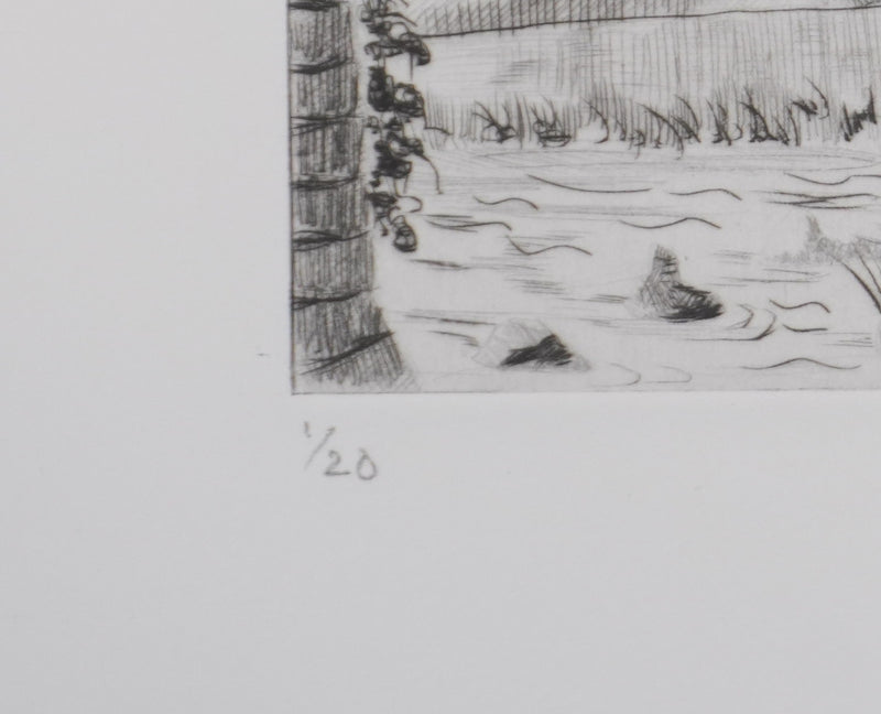 Camille COMBE : Sur les bords de la Loue, Gravure originale signée