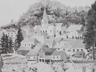 Camille COMBE : Sur les bords de la Loue, Gravure originale signée