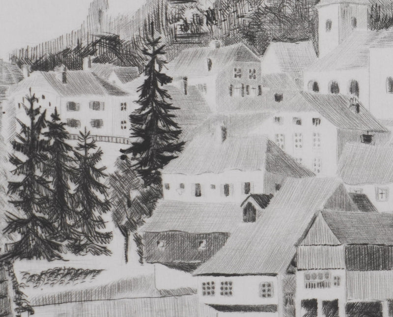 Camille COMBE : Sur les bords de la Loue, Gravure originale signée