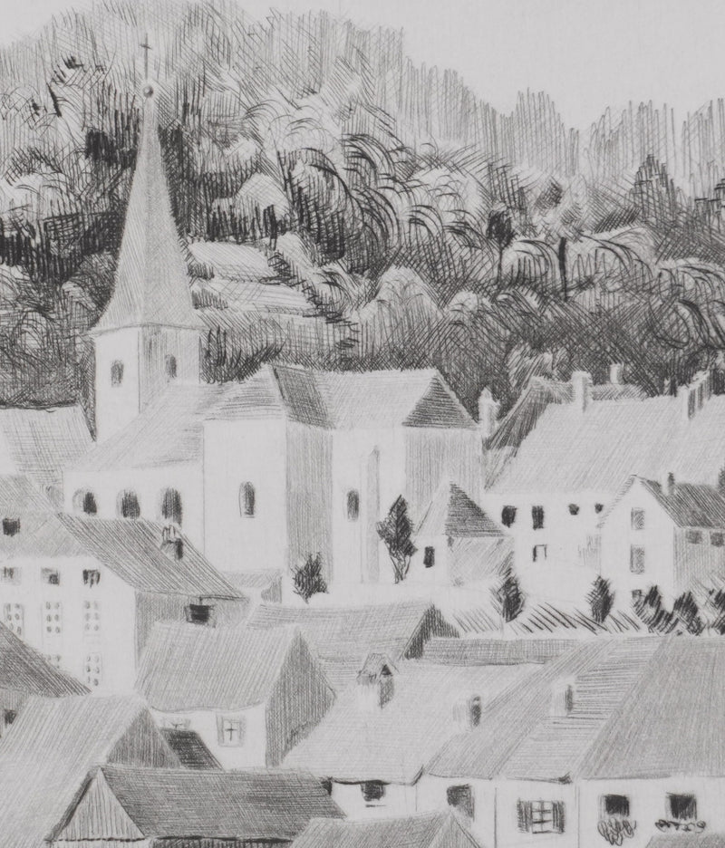 Camille COMBE : Sur les bords de la Loue, Gravure originale signée
