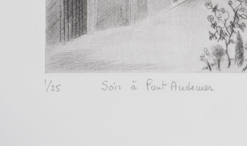 Camille COMBE : Soir à Pont-Audemer, Gravure originale signée