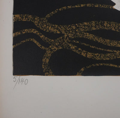 Yves GANNE : Les coquelicots devant la mer, Lithographie originale signée