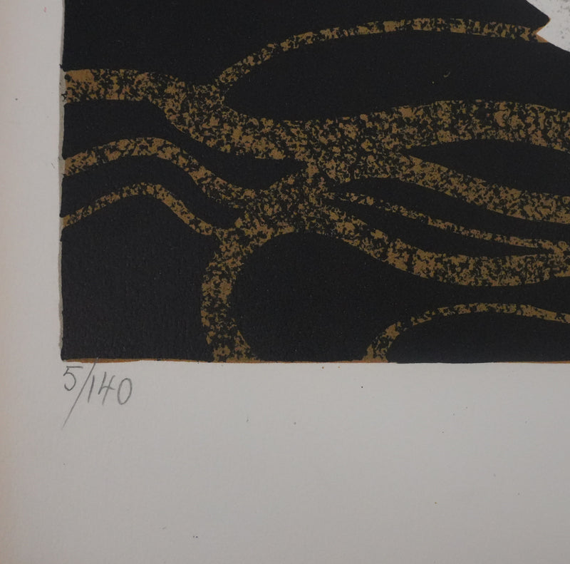 Yves GANNE : Les coquelicots devant la mer, Lithographie originale signée