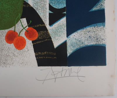 Yves GANNE : Les coquelicots devant la mer, Lithographie originale signée