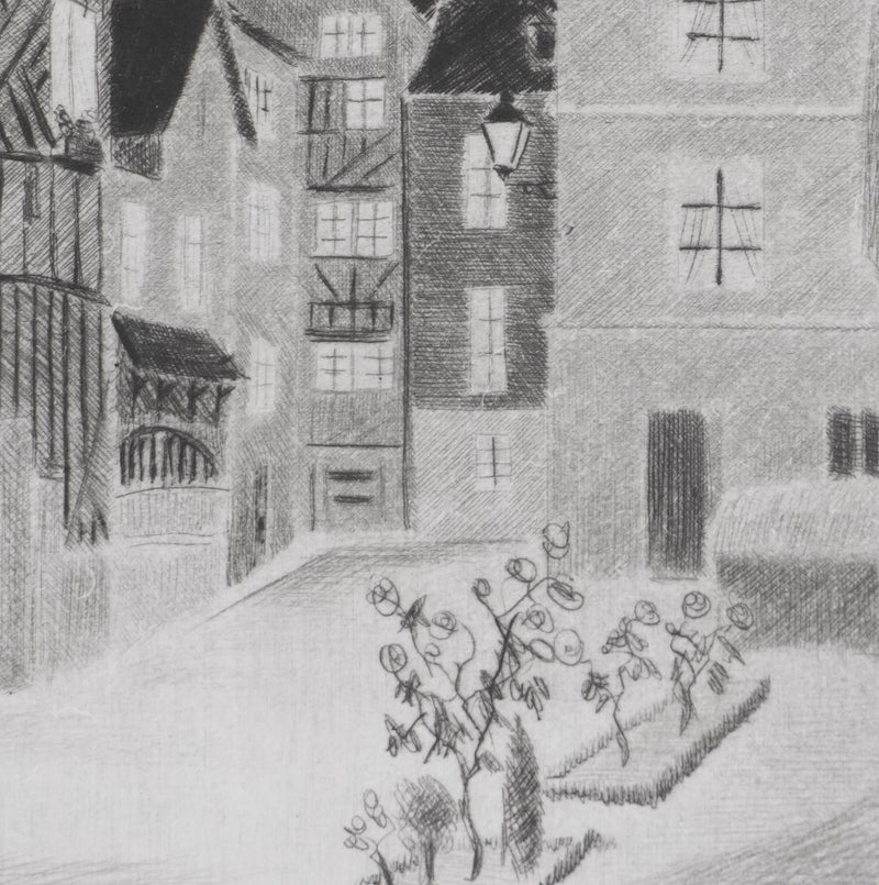 Camille COMBE : Soir à Pont-Audemer, Gravure originale signée
