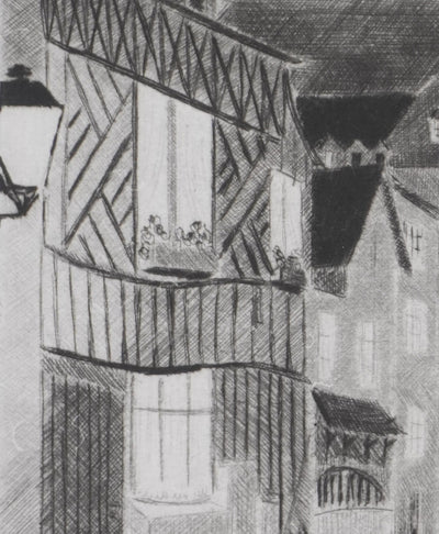 Camille COMBE : Soir à Pont-Audemer, Gravure originale signée