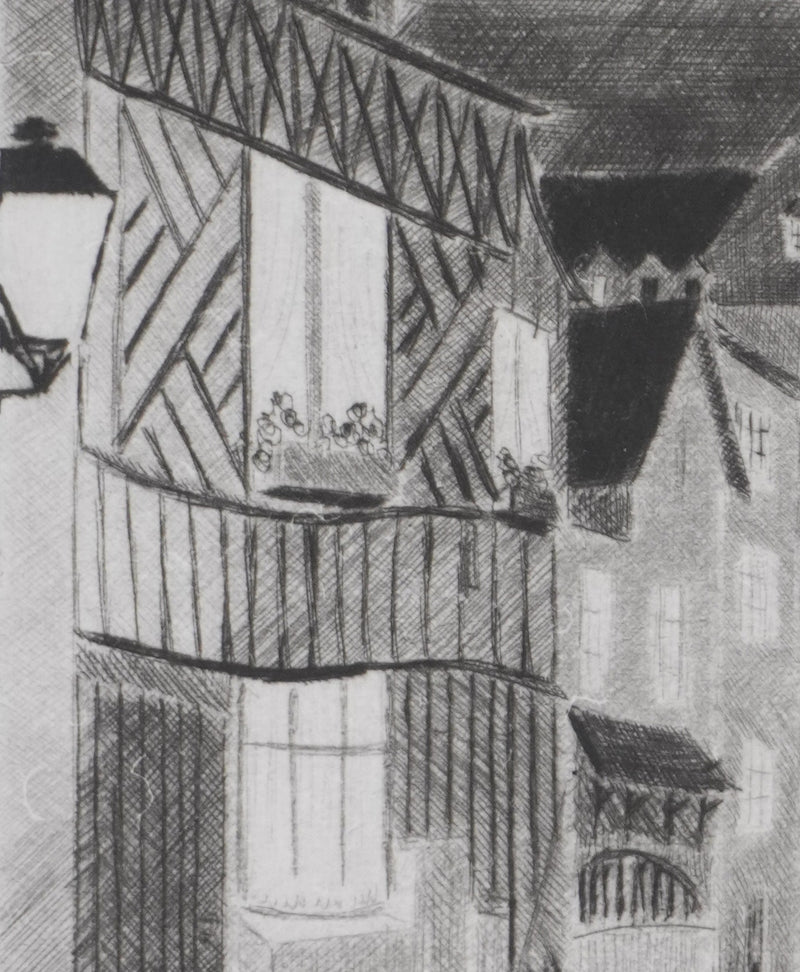 Camille COMBE : Soir à Pont-Audemer, Gravure originale signée