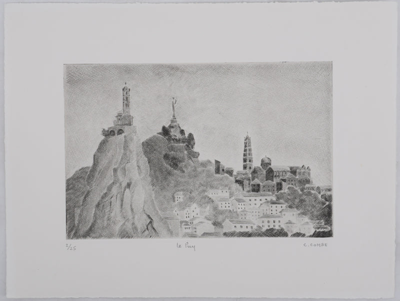 Camille COMBE : Le Puy, Gravure originale signée