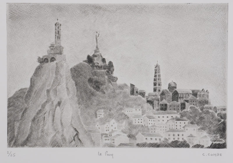 Camille COMBE : Le Puy, Gravure originale signée
