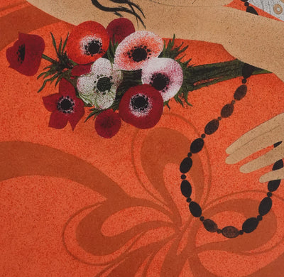 Yves GANNE : Femme au bouquet, Lithographie originale signée