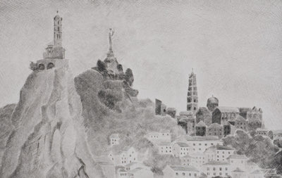 Camille COMBE : Le Puy, Gravure originale signée
