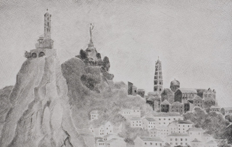Camille COMBE : Le Puy, Gravure originale signée