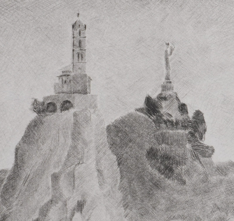 Camille COMBE : Le Puy, Gravure originale signée