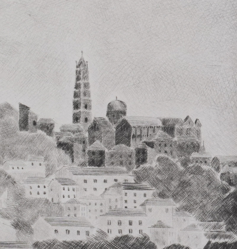 Camille COMBE : Le Puy, Gravure originale signée