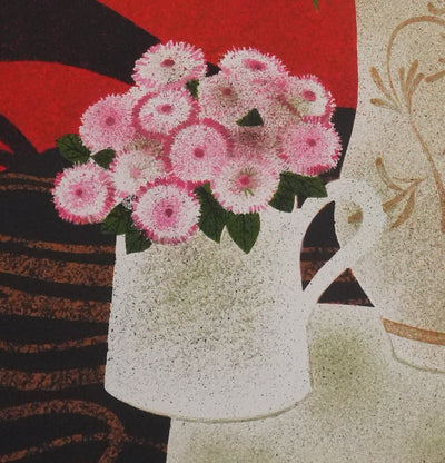 Yves GANNE : Le bouquet de dahlias, Lithographie originale signée